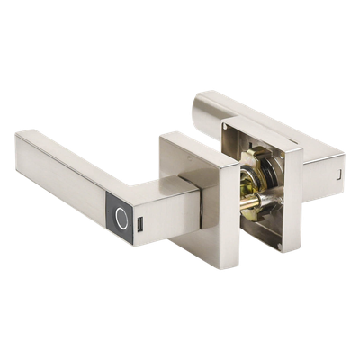 Manija Electrónica Biométrica / 30 Usuarios / Reversible Izquierda o Derecha / Níquel Satinado / Pilas AAA / Pestillo Anti-Tarjeta