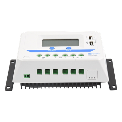 Controlador Solar PWM / 30A / 12/24/36/48V Auto / Tierra Positivo Común / Doble USB 2.4A / Pantalla LCD