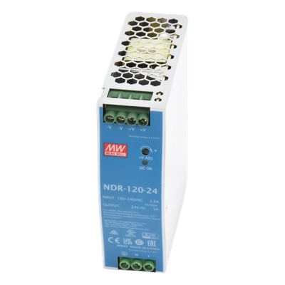 Fuente de Poder para Riel DIN / 120W / Salida 24Vcc 5A / Entrada Universal 90-264Vca / Eficiencia 88%
