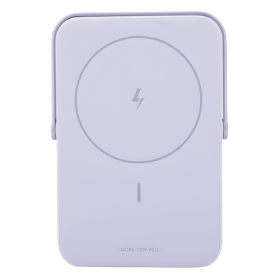 Power Bank Inalambrico | 5000mAh | 7.5W  |  Con Emojis de Estado | Carga Rápida USB-C Bidireccional  | Pantalla TFT  Inteligente | 13 niveles de Proteccion | Con Holder | Color Purple.