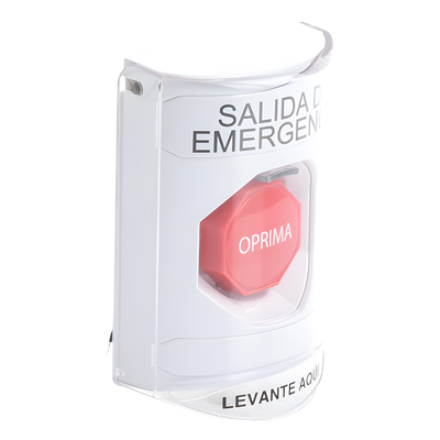 Botón de Emergencia / Texto en Español / Cubierta de Policarbonato / Restablecimiento con Llave / Rango -40 a 121°C / Sellado NEMA 3R