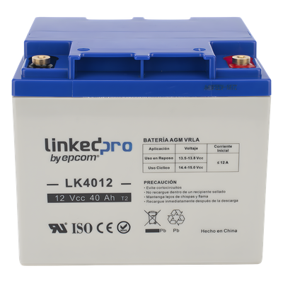 Batería de Respaldo AGM-VRLA / 12 V / 40 Ah / Terminales T2 / Vida Útil 5 Años / Certificación UL / Libre de Mantenimiento