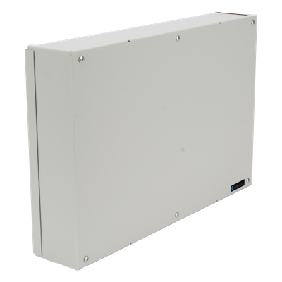 Gabinete de Resguardo para DVR / 41 x 26 x 7 cm / Lámina Calibre 22 / Montaje en Pared / 4 Accesos de Cableado / Interior