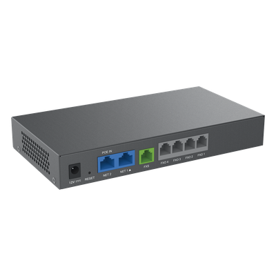 Gateway VoIP / 4 Puertos FXO / 1 Puerto FXS / 3 Perfiles SIP / PoE / NAT / Fax T.38 / Conferencia 3 Vías / Cifrado AES / Failover SIP