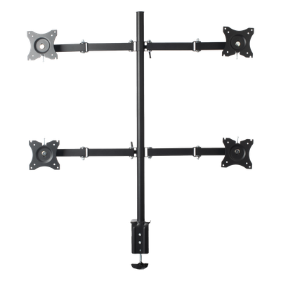 Soporte de Escritorio Articulado / 4 Monitores 13 a 27" / Carga 15 kg (33 lbs) por Pantalla / VESA 75x75 y 100x100 / Acero / Giro ±30°