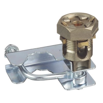 Abrazadera de Tierra para Piso Falso / 2 Conductores 6-1/0 AWG (16-50 mm²) / Pedestal Cuadrado 22 mm (7/8') / Pedestal Redondo 25-29 mm (1' a 1 1/8') / Bronce / TIA-607-A
