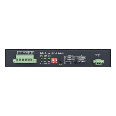 Controlador Solar con Switch PoE Industrial / 1 Puerto 802.3bt 90W / 2 Puertos 802.3af/at 30W / 2 Puertos PoE Pasivo 24/48 Vcc 24W / Puerto SFP / 15A / Entrada 45 Vcc