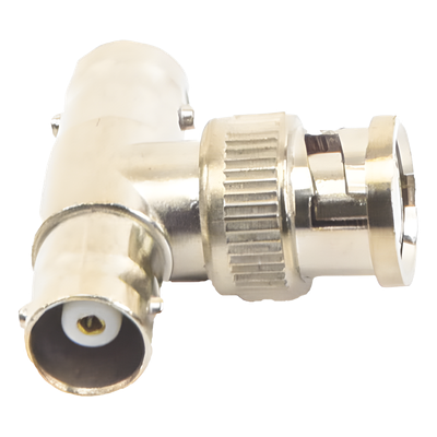 Adaptador Coaxial T / BNC Macho a 2x BNC Hembra / 75 Ohm / Contactos Oro / Aislante Teflón / CCTV Profesional