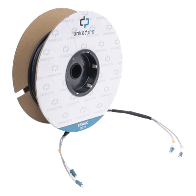 Carrete de Fibra Óptica / Monomodo 9/125 / LC-LC Dúplex / 50 m (164.04 pies) / Tight Buffer / Kevlar / Subterráneo por Tubería
