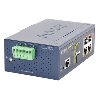 Switch Industrial Administrable Capa 2 / 4 Puertos PoE 802.3af/at Gigabit / 2 Puertos SFP 100/1000X / Anillo Redundante