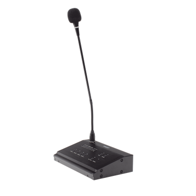 Micrófono de Voceo / 4 Zonas / Comunicación 1 km (3280.8 ft) / Conexión RJ45 / Medidor de Nivel 10 Segmentos / Alimentación 24V DC