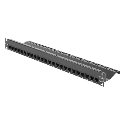 Patch Panel UTP de 24 Puertos / Categoría 6 / Plano / 1UR / Precargado con Jacks Z-MAX / Acero 18 Gauge
