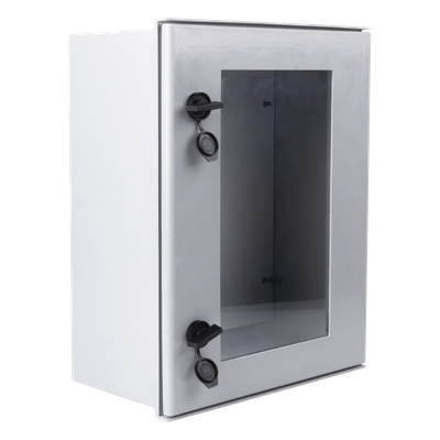 Gabinete de Poliéster IP65 / Puerta Transparente / 400 x 500 x 200 mm / Carga 30 kg / Placa Trasera Incluida / Uso en Intemperie