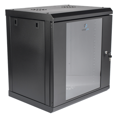 Gabinete de Pared / 12U / 19" / 455 mm Profundidad / Cristal Templado / 80 kg Carga / 1.99 x 2.04 x 1.57 pies