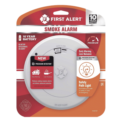 Alarma de Humo / Sensor Fotoelectrico / Batería de Litio Sellada 10 Años / Luz de Seguridad Integrada / Rango 4.4°C a 37.8°C / Cumple UL217, CSFM, NFPA 72, NFPA 101, ICC