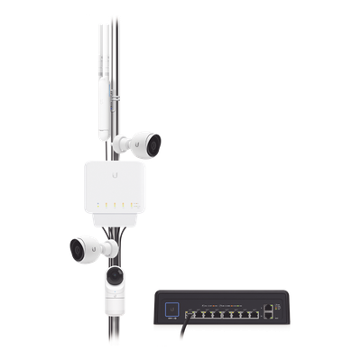 Switch PoE semi-exterior / 5 puertos Gigabit / 1 entrada 802.3bt + 4 salidas 802.3af / IP55 / 46W / Montaje pared o poste