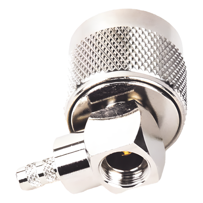 Conector Coaxial N Macho / Ángulo Recto / Anillo Plegable / Cables RG-58/U, RG-142/U, LP-195 / Níquel / Oro / Teflón