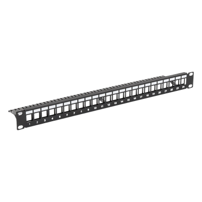 Patch Panel / 24 Puertos / 1U Rack / Acero al Carbono / Barra Organizadora / 19"