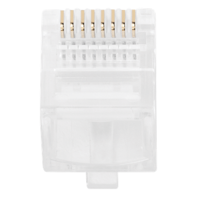 Plug Pass Through RJ45 Cat5e / Sin Blindaje / Chapado Oro 30 Micras / Calibre 24AWG / 100 Piezas