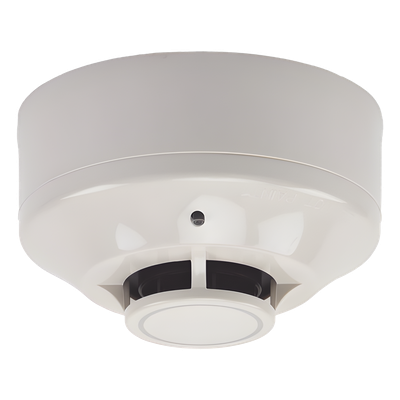 Detector de Calor Inalámbrico Direccionable / Temperatura Fija 135 °F (57 °C) / Red Mallada Clase A 902-928 MHz / Topología Padre-Hijo con Repetidor / Base y Baterías Incluidas
