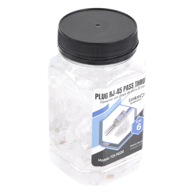 Plugs Pass Through / RJ45 Cat6 / Sin Blindaje / Alivio de Tensión / Chapado Oro 30 Micras / 50 Piezas