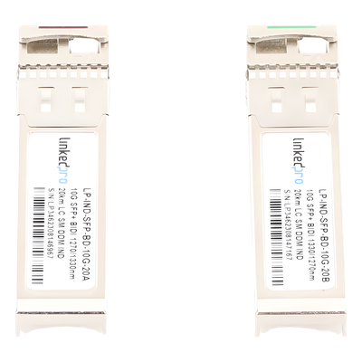 Transceptor Óptico Industrial SFP+ / 10 Gbps / Bidireccional Monomodo / 20 km (12.4 mi) / LC/UPC Simplex / DDM / Rango -40 a 85 °C