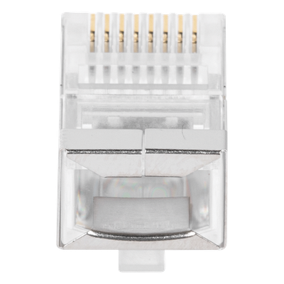 Bote de Plugs Pass Through RJ45 / Cat5e Blindado / Chapado Oro 30 Micras / 24AWG / 100 Piezas