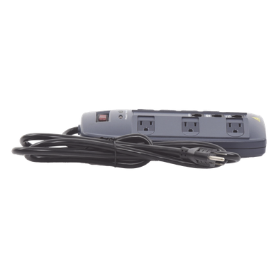 Multicontacto 8 Salidas / 120 VCA 15 A / 2160 Joules / Telco RJ11 / 6 Transformadores Simultáneos / 5.9 pies Cable