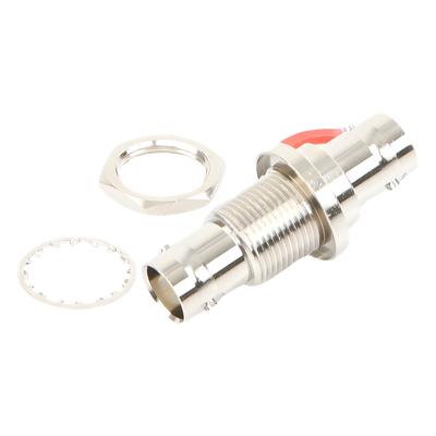 Adaptador Coaxial / Doble BNC Hembra / Montaje Chasis Hermético / D-Plano Frontal o Trasero / 50 Ω / Cuerpo Niquelado / Contacto Oro