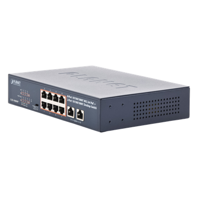 Switch PoE+ / 8 Puertos Gigabit 802.3at / 2 Puertos Uplink / Presupuesto PoE 120 W / Alcance Extendido 250 m (820.2 ft) / Rackeable 1U