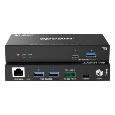 Extensor USB 3.2 Gen 1 / 100 m (328 ft) / CAT6a / 5 Gbps / 4x USB-A + 1x USB-C / PoC 24V Bidireccional / RS-232 / GPIO / API