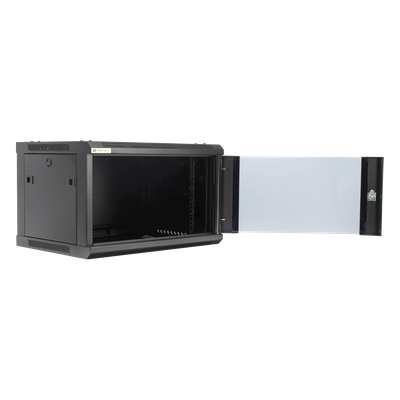 Gabinete de Pared / 6UR / 450mm (1.48 ft) Profundidad / Cristal Templado / 60kg Carga / Acero Negro
