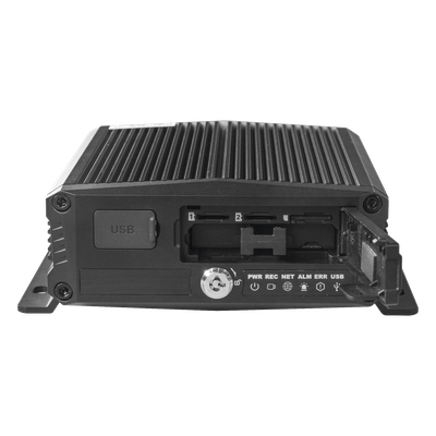 DVR Móvil / 6 Canales / 4 AHD + 2 IP / Almacenamiento 1 TB Micro SD + 2 TB SSD M.2 / H.265 / IA Embebida / 4G / GPS / Wi-Fi