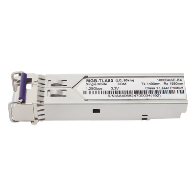 Transceptor SFP Industrial / 1000BASE-BX / Monomodo 80 km (49.7 mi) / LC Simplex / DDM / Temperatura Amplia -40~85 °C