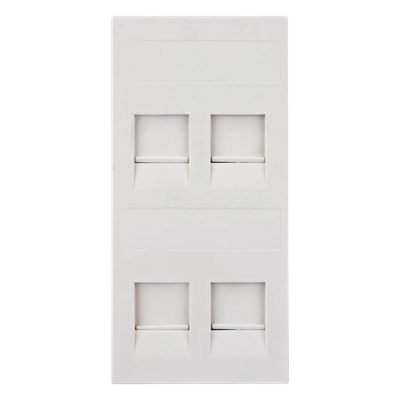 Placa Plana de Voz y Datos con Guardapolvo / 4 Puertos Keystone / Color Blanco / 108 x 52 mm / 5 mm Profundidad / Compatible Cajas Pavimento