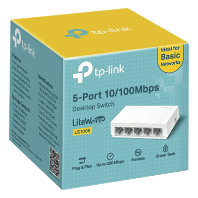 Switch no administrado / 5 puertos 10/100Mbps / Fanless / Green Ethernet / 83.6 x 45.7 x 22.8 mm