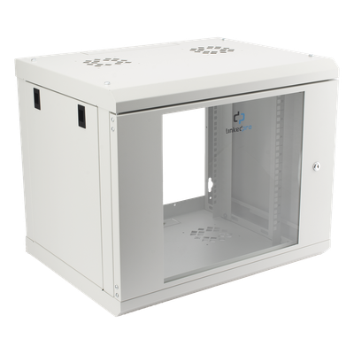 Gabinete de Pared 9U / Rack 19" / Cristal Templado / Profundidad 479.5 mm / Carga 80 kg / Acero Reforzado