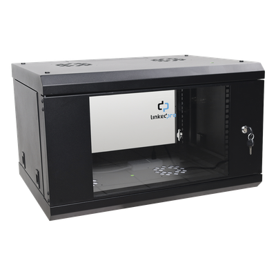 Gabinete de Pared 6U / 19in / 455 mm Profundidad / Cristal Templado / 80 kg Carga / 1.49 x 1.16 x 1.49 pies