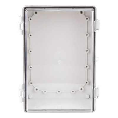 Gabinete Plástico ABS / IP66 / Puerta Transparente Policarbonato / 190 x 290 x 140 mm / Cierre Broche Inoxidable / Compatible Candado Perno 5 mm