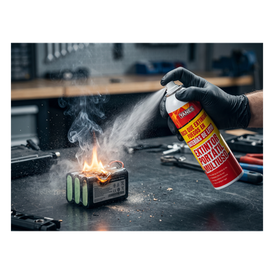 Extintor Aerosol Portátil / 250 ml / Descarga 35 s / Alcance 2 m (6.6 ft) / Clases A, K y Li / Sin Flúor ni PFAS
