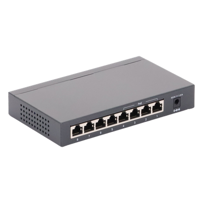 Switch PoE+ no administrable / 8 puertos Gigabit / 4 puertos PoE+ 802.3af/at / 55W total / Sin ventilador / Escritorio