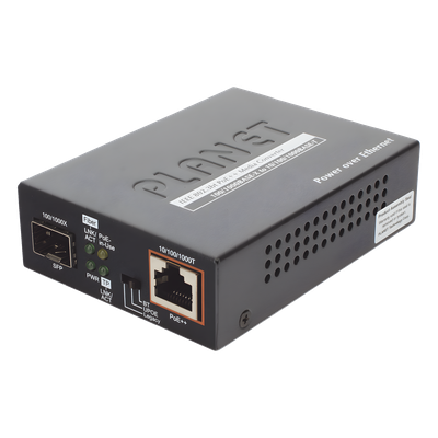 Convertidor de Medios PoE++ / 1x RJ45 Gigabit / 1x SFP 100/1000BASE-X / 60W 802.3bt / Cat5e/6 4-Pares