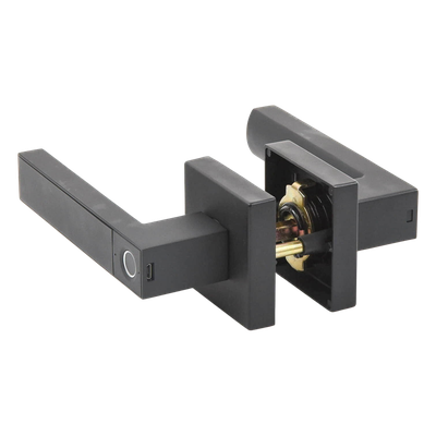 Manija Biométrica Inteligente / Sensor de Huella Exterior / 30 Usuarios / Cierre Automático 5 s / Reversible Izq-Der / Backset 60-70 mm / Acabado Negro