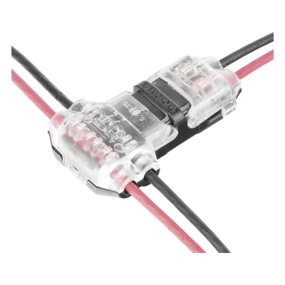 Conector T / 2 Contactos / Extracción Sin Corte / 0.35 a 0.75 mm² / Diámetro Máx 2.1 mm / Transparente con Negro