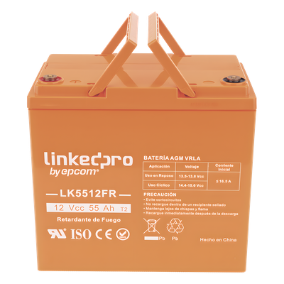 Batería de Respaldo AGM-VRLA / 12 V / 55 Ah / Terminales T2 / Vida Útil 5 Años / UL94-V0 / 230 x 139 x 215 mm (9.1 x 5.5 x 8.5 in)