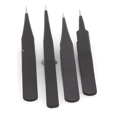 Juego de Pinzas Antiestáticas / 4 Piezas / Plástico Carbonizado / 12.3 cm / 17 g
