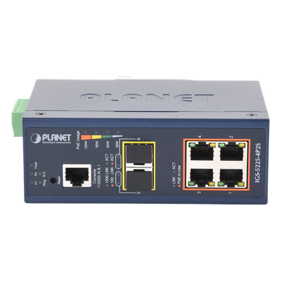 Switch Industrial Administrable Capa 2 / 4 Puertos PoE 802.3af/at Gigabit / 2 Puertos SFP 100/1000X / Anillo Redundante