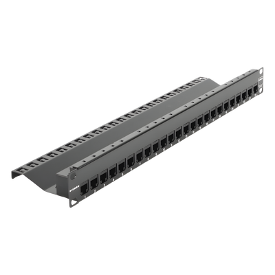 Patch Panel UTP de 24 Puertos / Categoría 6 / Plano / 1UR / Precargado con Jacks Z-MAX / Acero 18 Gauge