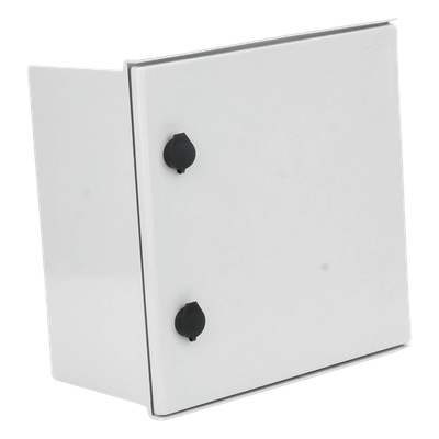 Gabinete de Poliéster IP65 / 400 x 400 x 200 mm / Carga 25 kg / Placa Trasera 307 x 386 mm / Cerradura con Llave / Uso en Intemperie