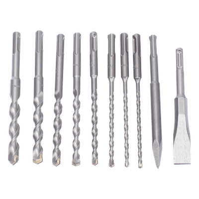 Juego de Brocas y Cincéles SDS PLUS / 10 Piezas / 3/16'' a 9/16'' / 6-1/4'' (158 mm) Largo Estándar